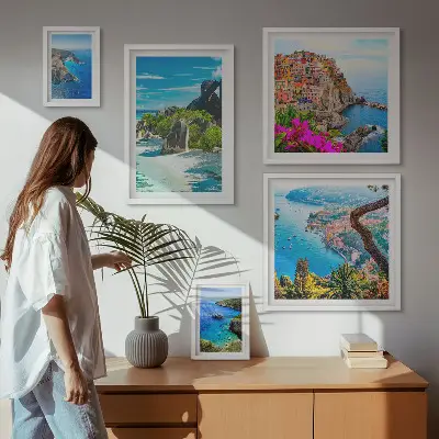 Conjunto de cuadros decorativos con vistas de paisajes costeros