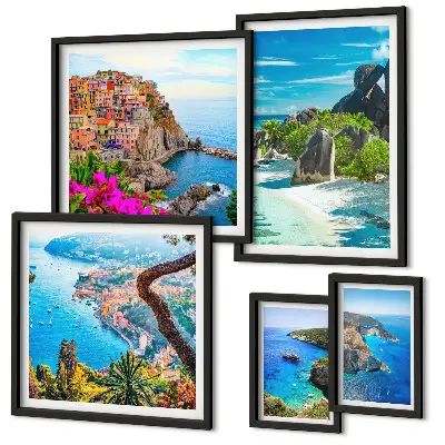 Conjunto de cuadros decorativos con vistas de paisajes costeros