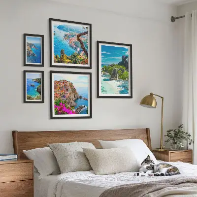 Conjunto de cuadros decorativos con vistas de paisajes costeros