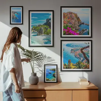 Conjunto de cuadros decorativos con vistas de paisajes costeros