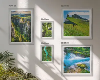 Conjunto de cuadros decorativos con diseño de paisajes de montañas, ríos y bosques