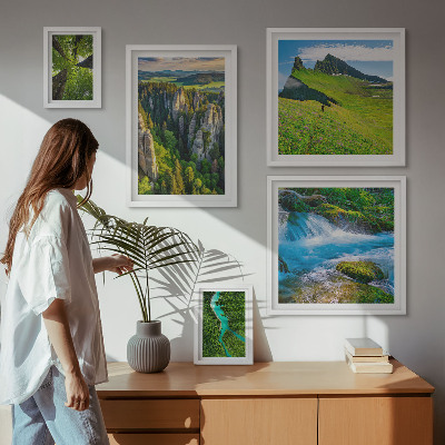 Conjunto de cuadros decorativos Paisajes montañas ríos bosques