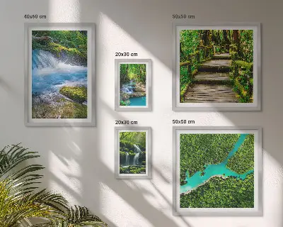 Set de 5 cuadros para salón con diseño de oasis verdes naturales en el bosque