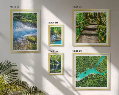Set de 5 cuadros para salón con diseño de oasis verdes naturales en el bosque