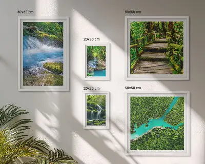 Set de 5 cuadros para salón con diseño de oasis verdes naturales en el bosque