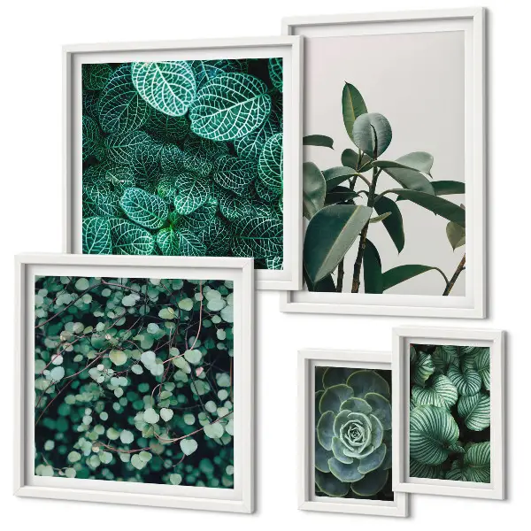 Pared galería de arte con motivos vegetales de hojas verdes