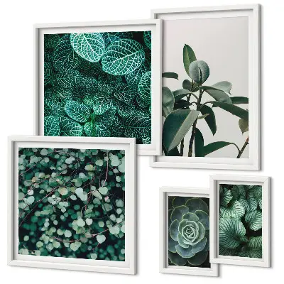 Pared galería de arte con motivos vegetales de hojas verdes