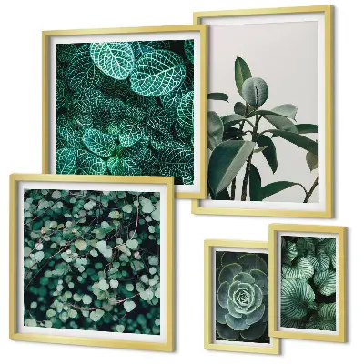Pared galería de arte con motivos vegetales de hojas verdes