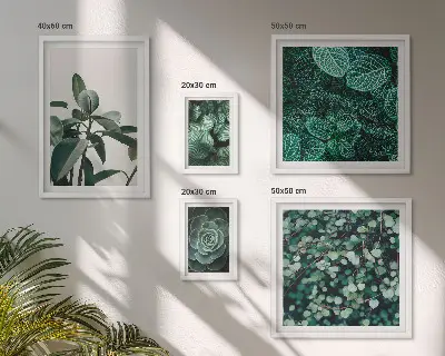 Pared galería de arte con motivos vegetales de hojas verdes