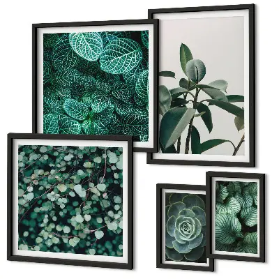 Pared galería de arte con motivos vegetales de hojas verdes