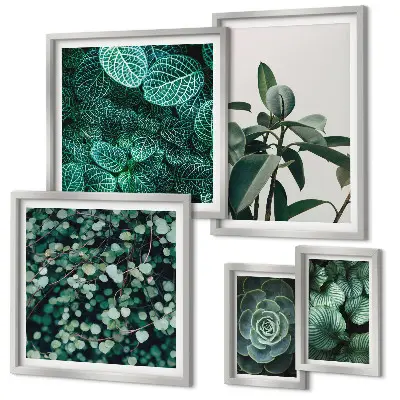 Pared galería de arte con motivos vegetales de hojas verdes