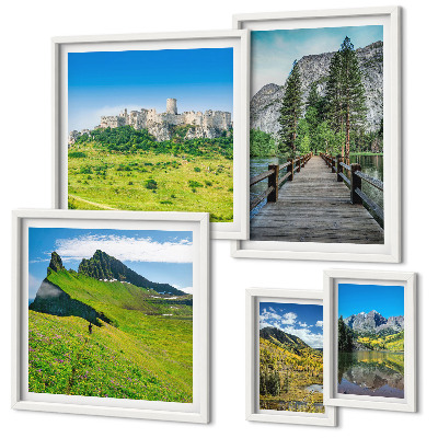 Set de 5 cuadros para salón paisajes de montaña cascadas