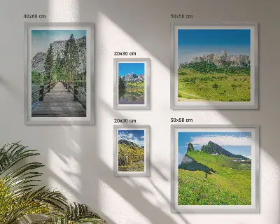 Set de 5 cuadros para salón con paisajes de montañas y cascadas