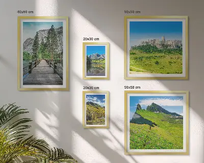 Set de 5 cuadros para salón con paisajes de montañas y cascadas