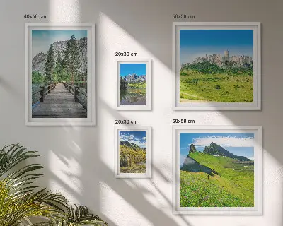 Set de 5 cuadros para salón con paisajes de montañas y cascadas