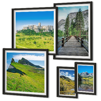Set de 5 cuadros para salón paisajes de montaña cascadas