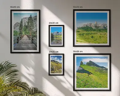 Set de 5 cuadros para salón con paisajes de montañas y cascadas