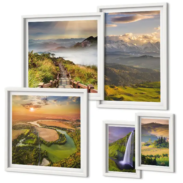 Cuadro para pared de galería de arte con paisajes de montaña y cascadas