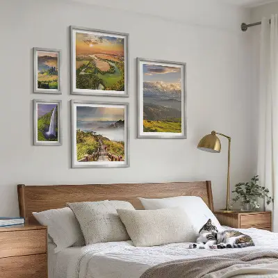 Cuadro para pared de galería de arte con paisajes de montaña y cascadas