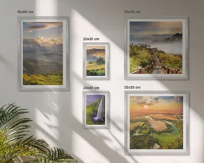 Cuadro para pared de galería de arte con paisajes de montaña y cascadas