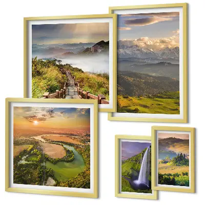 Cuadro para pared de galería de arte con paisajes de montaña y cascadas