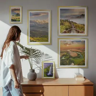 Cuadro para pared de galería de arte con paisajes de montaña y cascadas