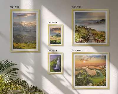 Cuadro para pared de galería de arte con paisajes de montaña y cascadas