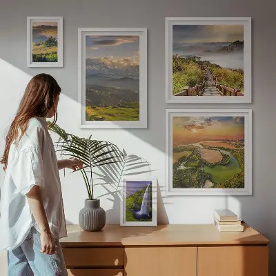 Cuadro para pared de galería de arte con paisajes de montaña y cascadas