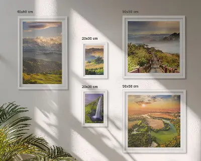 Cuadro para pared de galería de arte con paisajes de montaña y cascadas