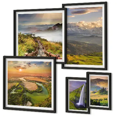 Cuadro para pared de galería de arte con paisajes de montaña y cascadas