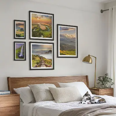 Cuadro para pared de galería de arte con paisajes de montaña y cascadas