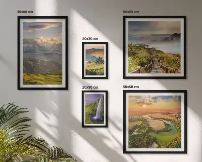 Cuadro para pared de galería de arte con paisajes de montaña y cascadas