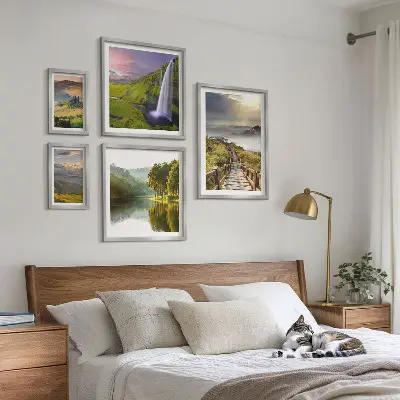 Set de 5 cuadros para salón con diseño de paisajes, cascadas y montañas