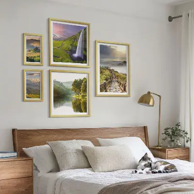 Set de 5 cuadros para salón con diseño de paisajes, cascadas y montañas