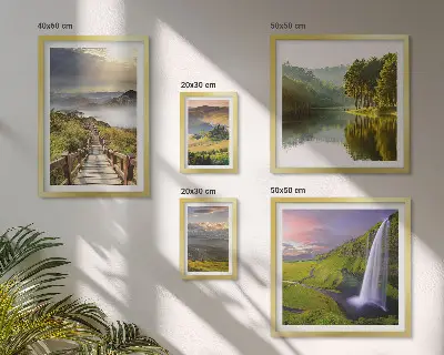 Set de 5 cuadros para salón con diseño de paisajes, cascadas y montañas