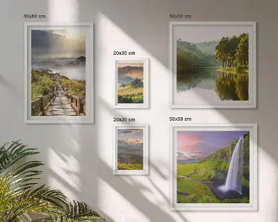 Set de 5 cuadros para salón con diseño de paisajes, cascadas y montañas