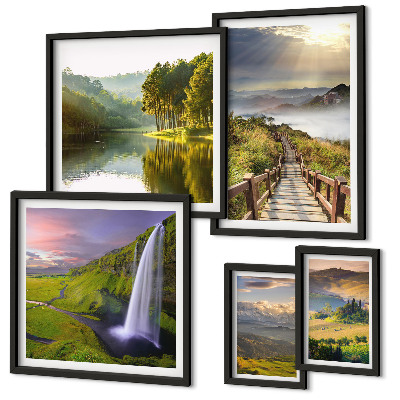 Set de 5 cuadros para salón Paisajes, cascadas, montañas