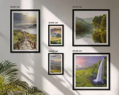 Set de 5 cuadros para salón con diseño de paisajes, cascadas y montañas