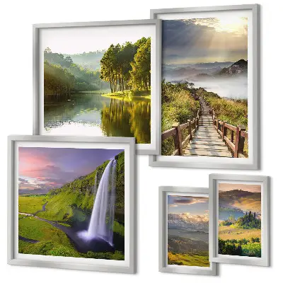 Set de 5 cuadros para salón con diseño de paisajes, cascadas y montañas
