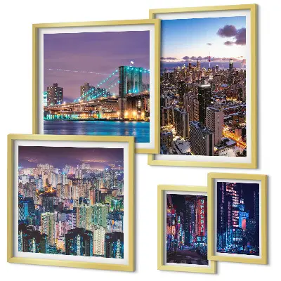 Conjunto de cuadros decorativos paisajes nocturnos de la ciudad con iluminación de luces de neón