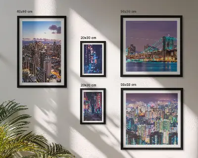 Conjunto de cuadros decorativos paisajes nocturnos de la ciudad con iluminación de luces de neón