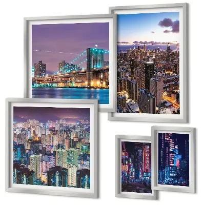 Conjunto de cuadros decorativos paisajes nocturnos de la ciudad con iluminación de luces de neón