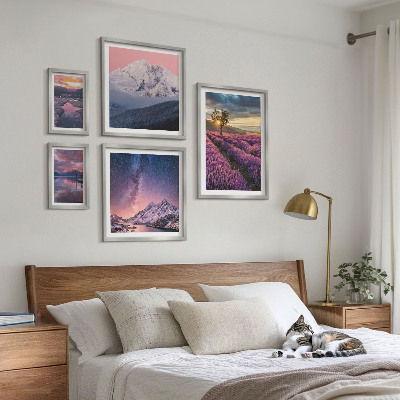 Set de 5 cuadros para salón Paisajes naturales de montañas de lavanda