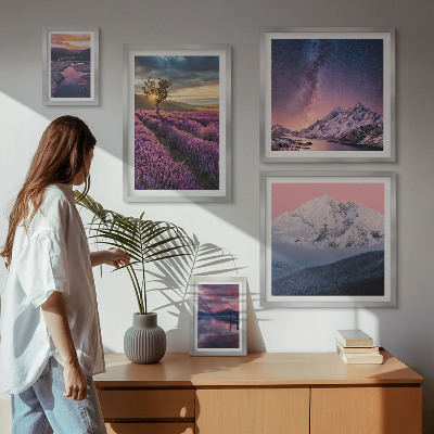 Set de 5 cuadros para salón Paisajes naturales de montañas de lavanda