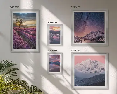 Set de 5 cuadros para salón con paisajes naturales de montañas de lavanda