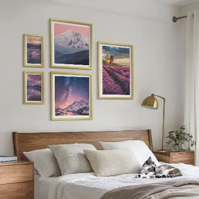 Set de 5 cuadros para salón con paisajes naturales de montañas de lavanda