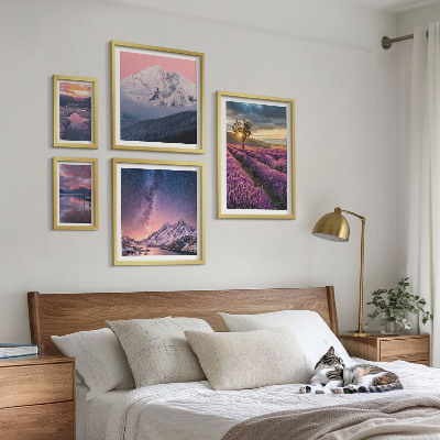 Set de 5 cuadros para salón Paisajes naturales de montañas de lavanda