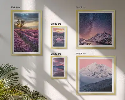 Set de 5 cuadros para salón con paisajes naturales de montañas de lavanda