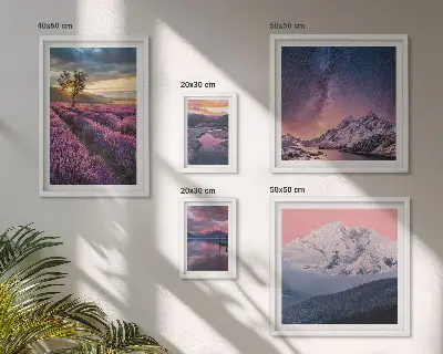 Set de 5 cuadros para salón con paisajes naturales de montañas de lavanda