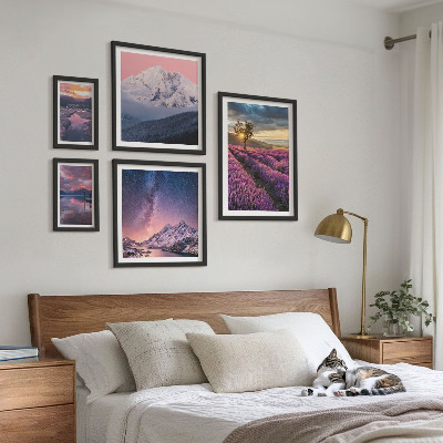 Set de 5 cuadros para salón Paisajes naturales de montañas de lavanda